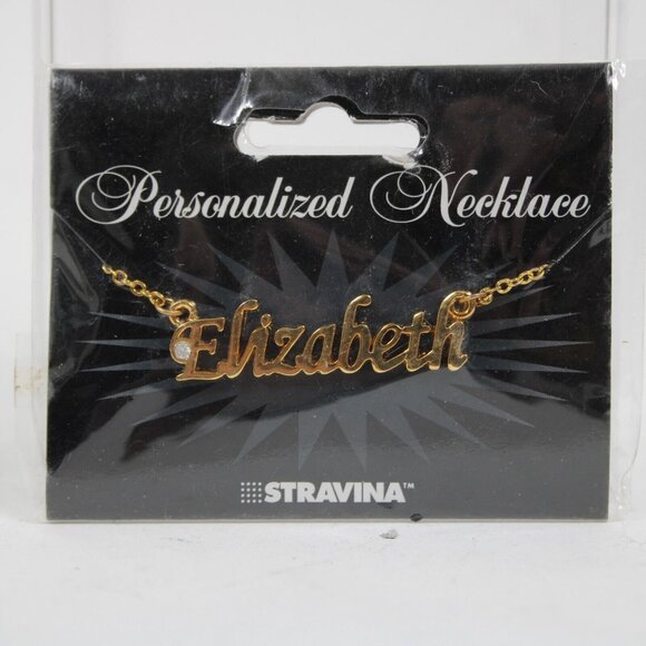 ELIZABETH Name Goldtone Rhinestone Accent 14.5" w 4.5 Multi Ring Ext Necklace - Picture 1 of 10